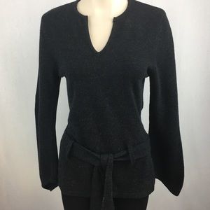 Black Women's Knit Belted Sweater